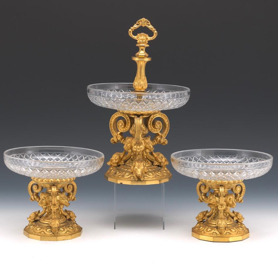 Gilt Belle Epoque d'Ore Bronze and Crystal Three-Piece 
