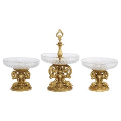 Belle Epoque d'Ore Bronze and Crystal Three-Piece "Hunting" Garniture Set
