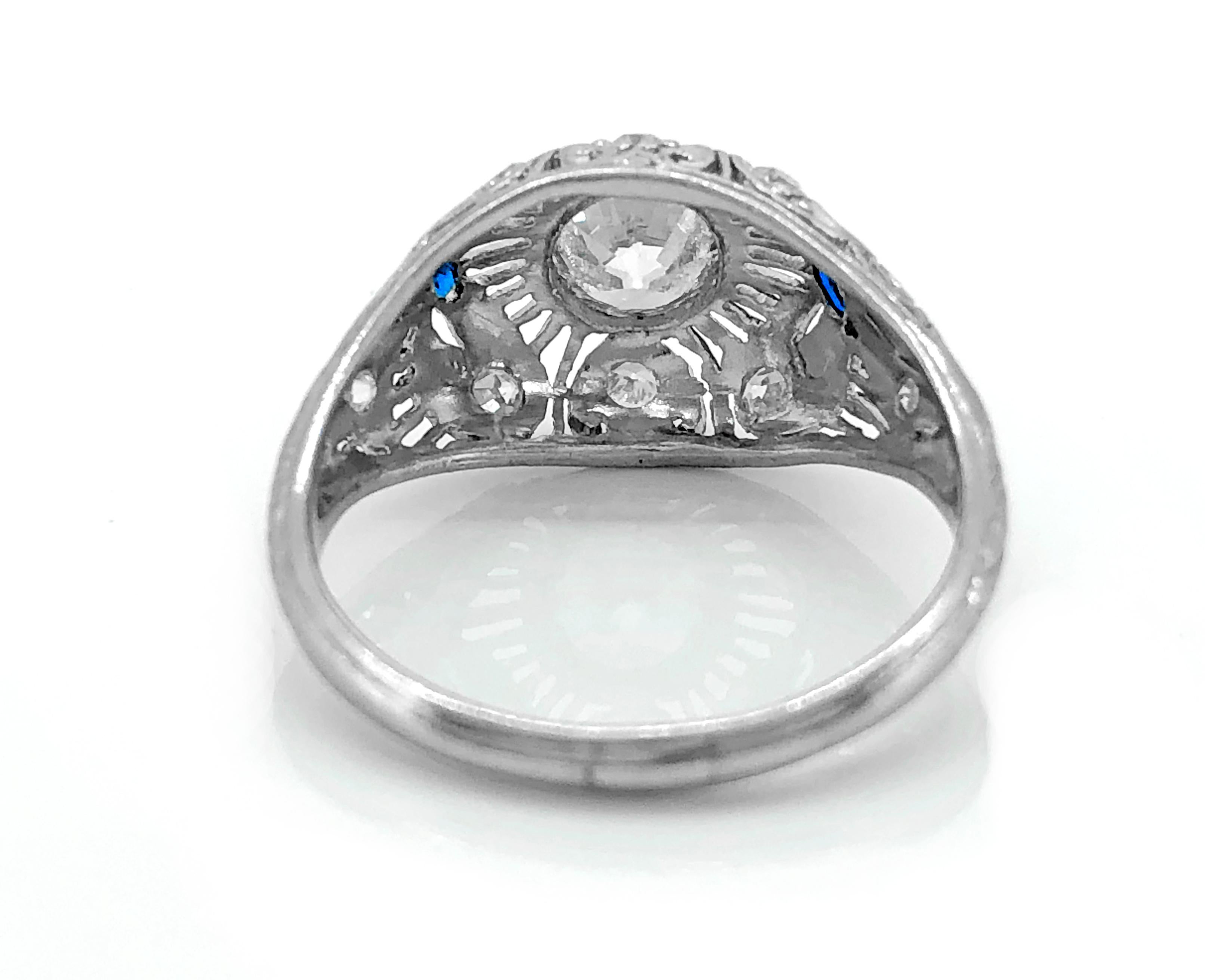 Art Deco Belle Epoque - Edwardian .70 Carat Diamond Sapphire Platinum Engagement Ring  For Sale