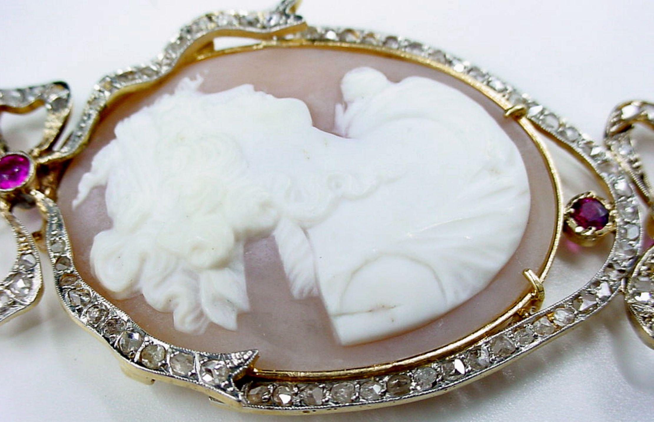 Belle Époque Edwardian Carved Cameo Platinum 18k Gold Pendant--Stunning~ For Sale 1