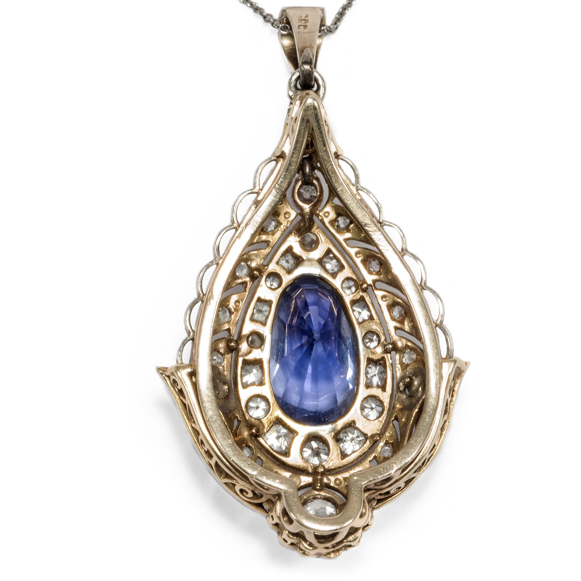 Women's or Men's Belle Époque/Edwardian circa 1910, 4.4 Ct No Heat Blue Sapphire Diamond Pendant