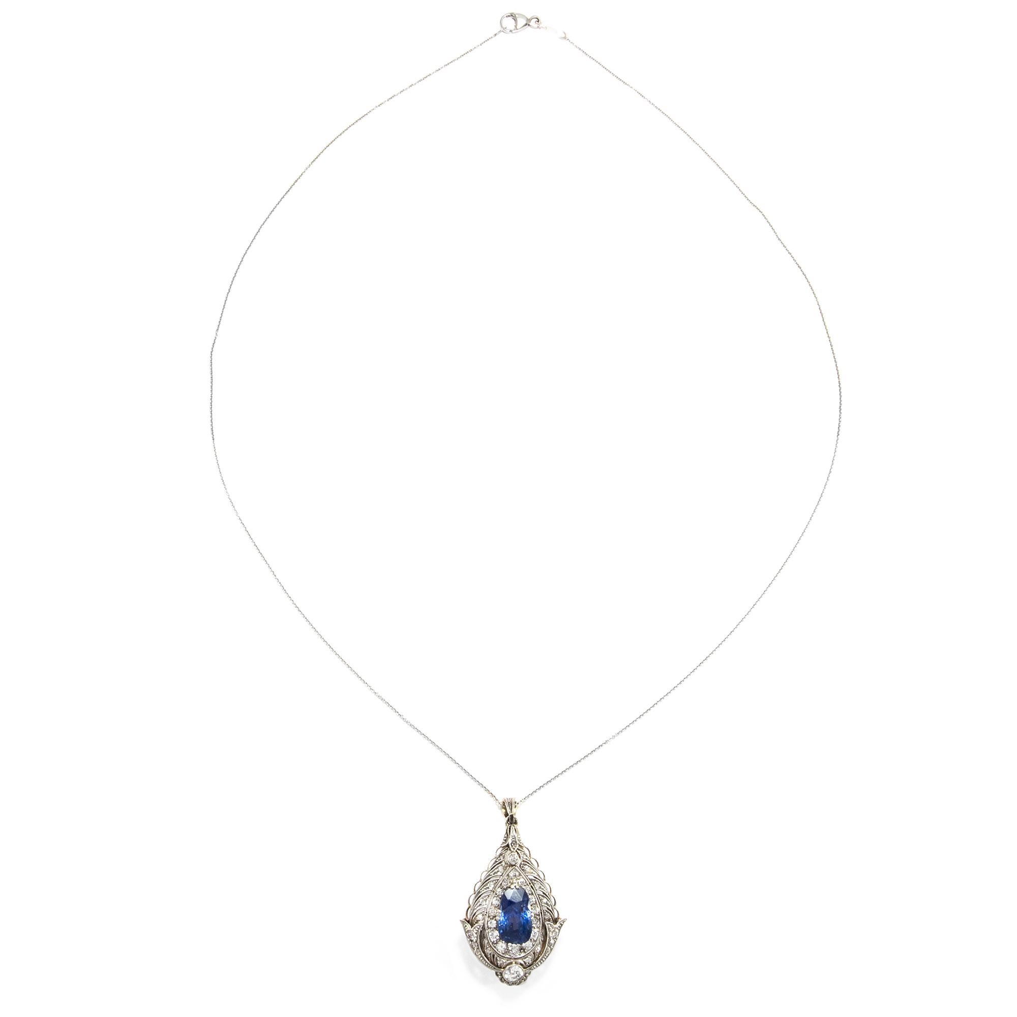Belle Époque/Edwardian circa 1910, 4.4 Ct No Heat Blue Sapphire Diamond Pendant 1