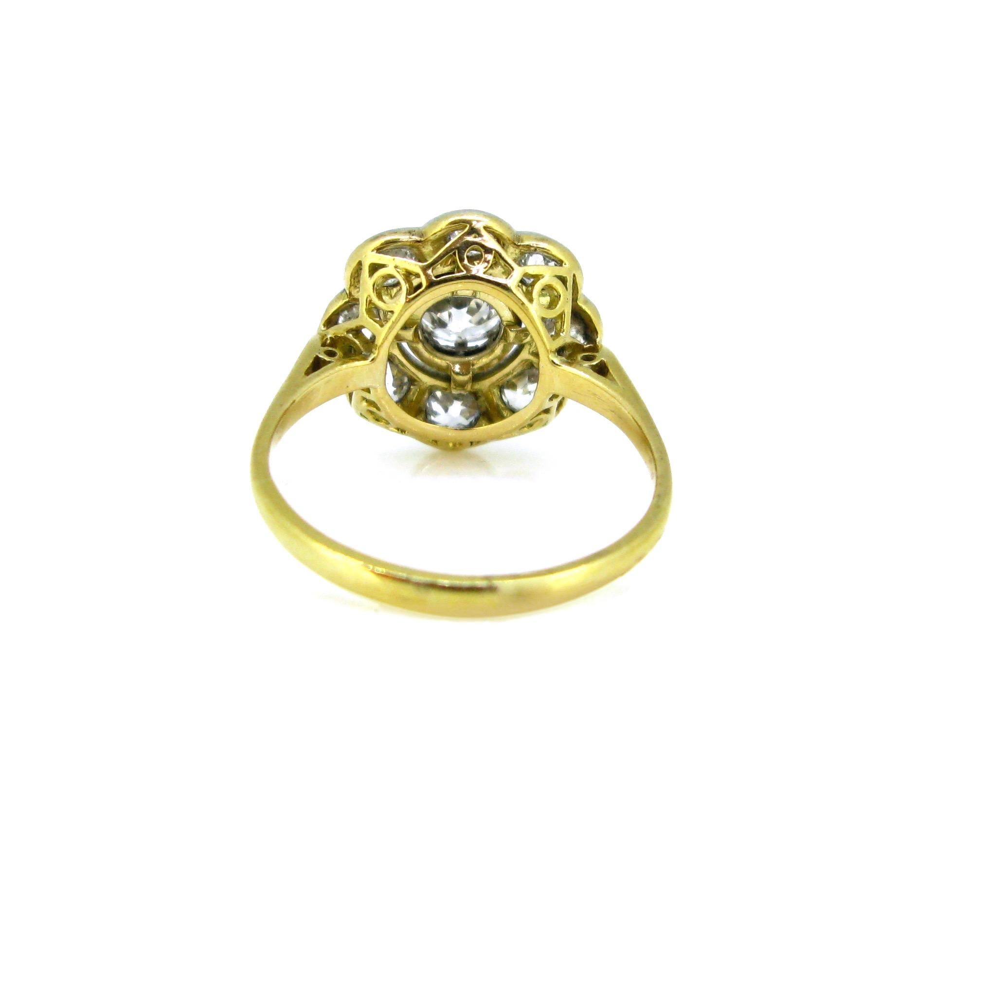 Women's or Men's Belle Epoque Edwardian Diamonds Yellow Gold Platinum Daisy Cluster Wedding Ring