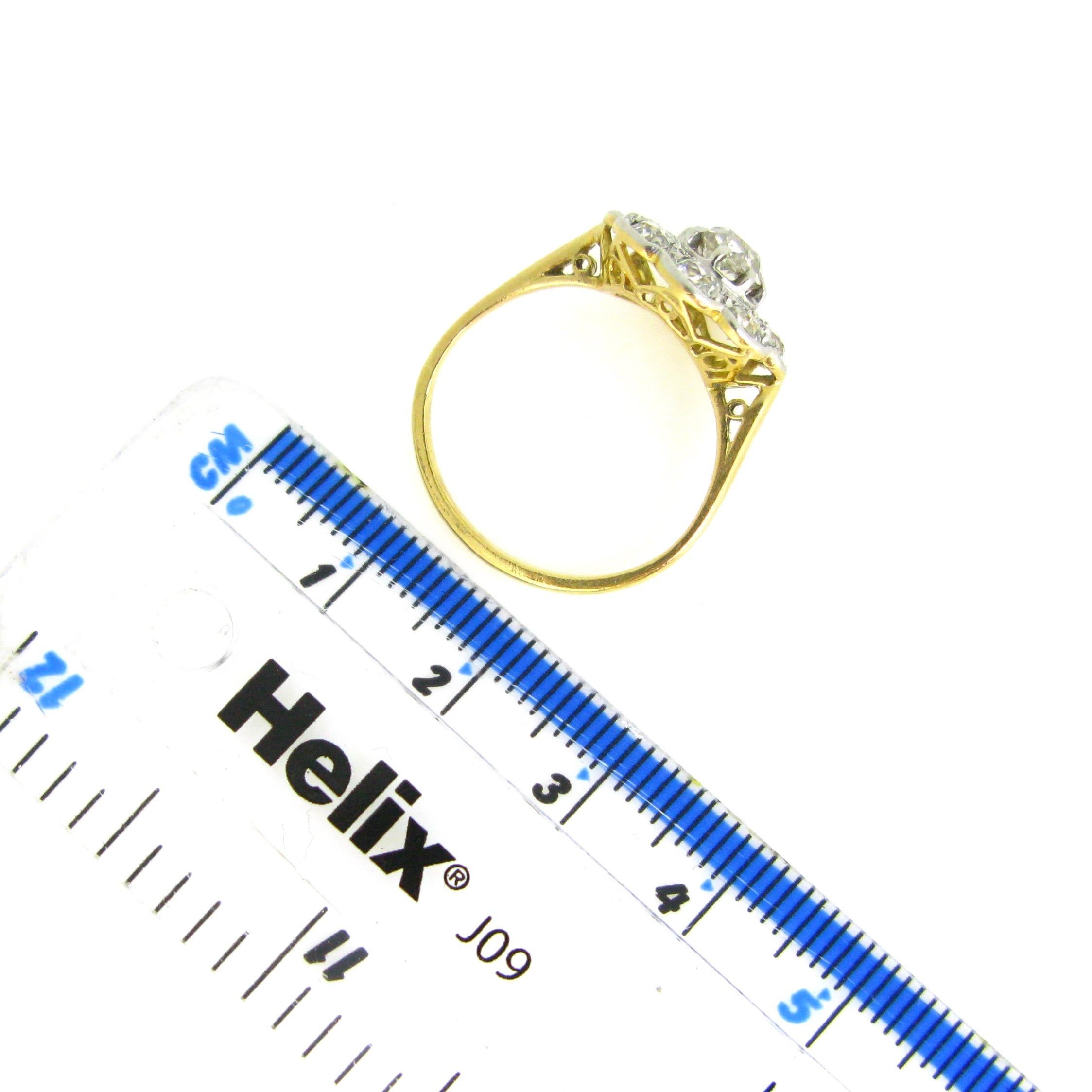 Belle Epoque Edwardian Diamonds Yellow Gold Platinum Daisy Cluster Wedding Ring 2