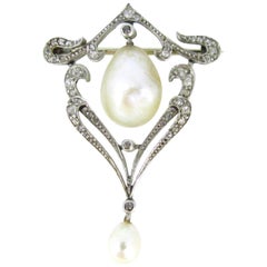 Belle Époque Edwardian Natural Pearl Diamonds Brooch