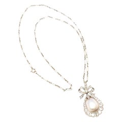 Belle Époque Edwardian Natural Saltwater Pearl Diamond Platinum Gold Necklace