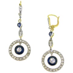 Belle Époque Edwardian Sapphires Diamonds Gold Platinum Drop Dangle Earrings