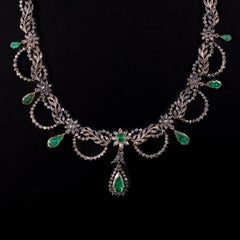 Belle Epoque Edwardian Style Emerald Diamond Garland Swag Necklace Silver Gold