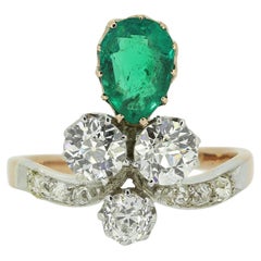 Antique Belle Époque Emerald and Diamond Tiara Ring
