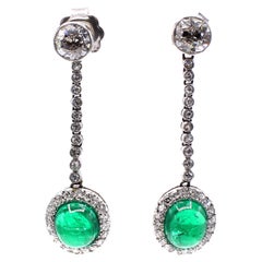 Belle Epoque Emerald Diamond Platinum Ear Pendants