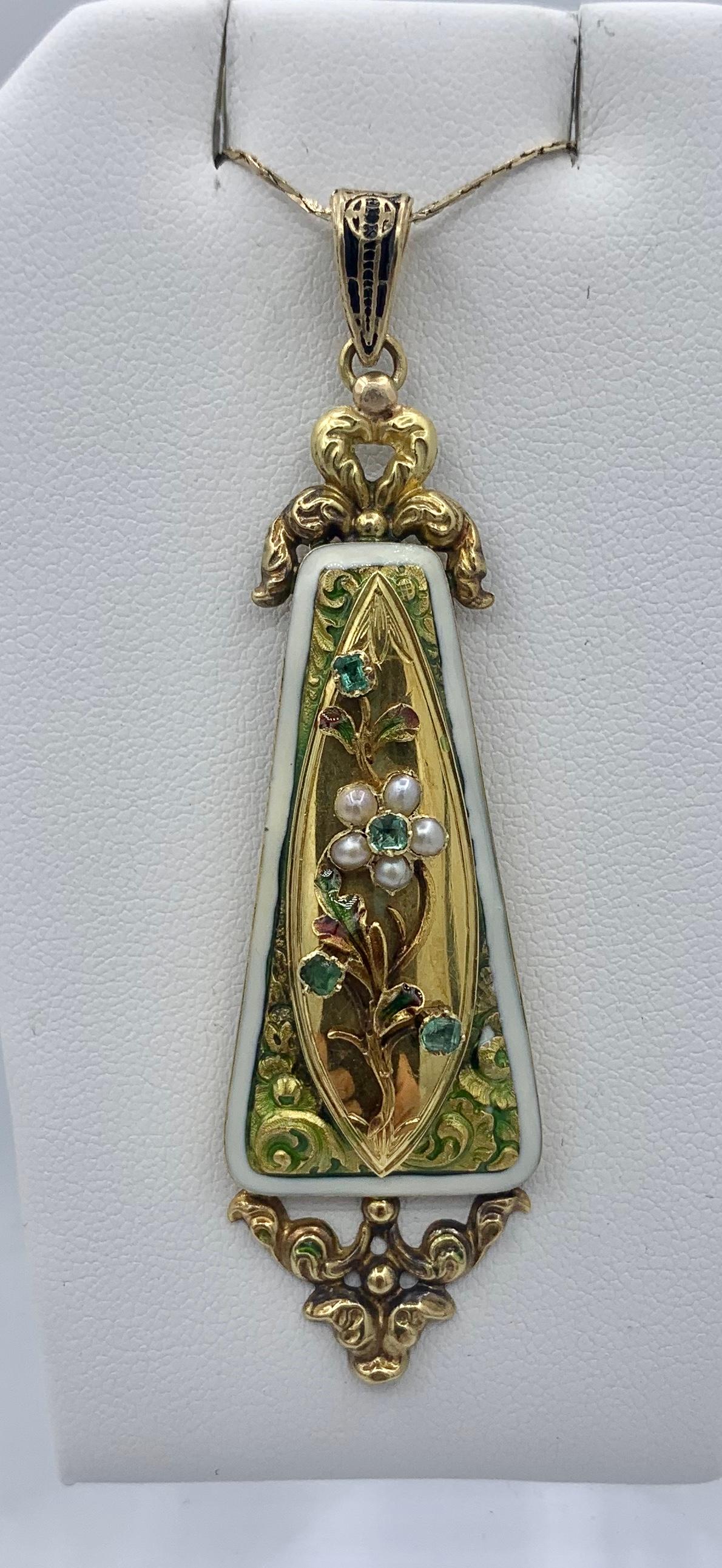 Collana con ciondolo a forma di fiore di smeraldo Belle Epoque Forget-Me-Not Smalto oro 14 carati in vendita 5