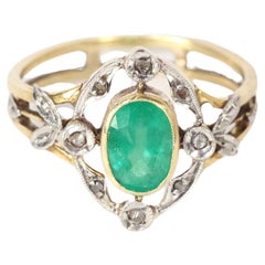 Smaragdring aus 18 Karat Gold und Platin mit Smaragd aus der Belle Epoque