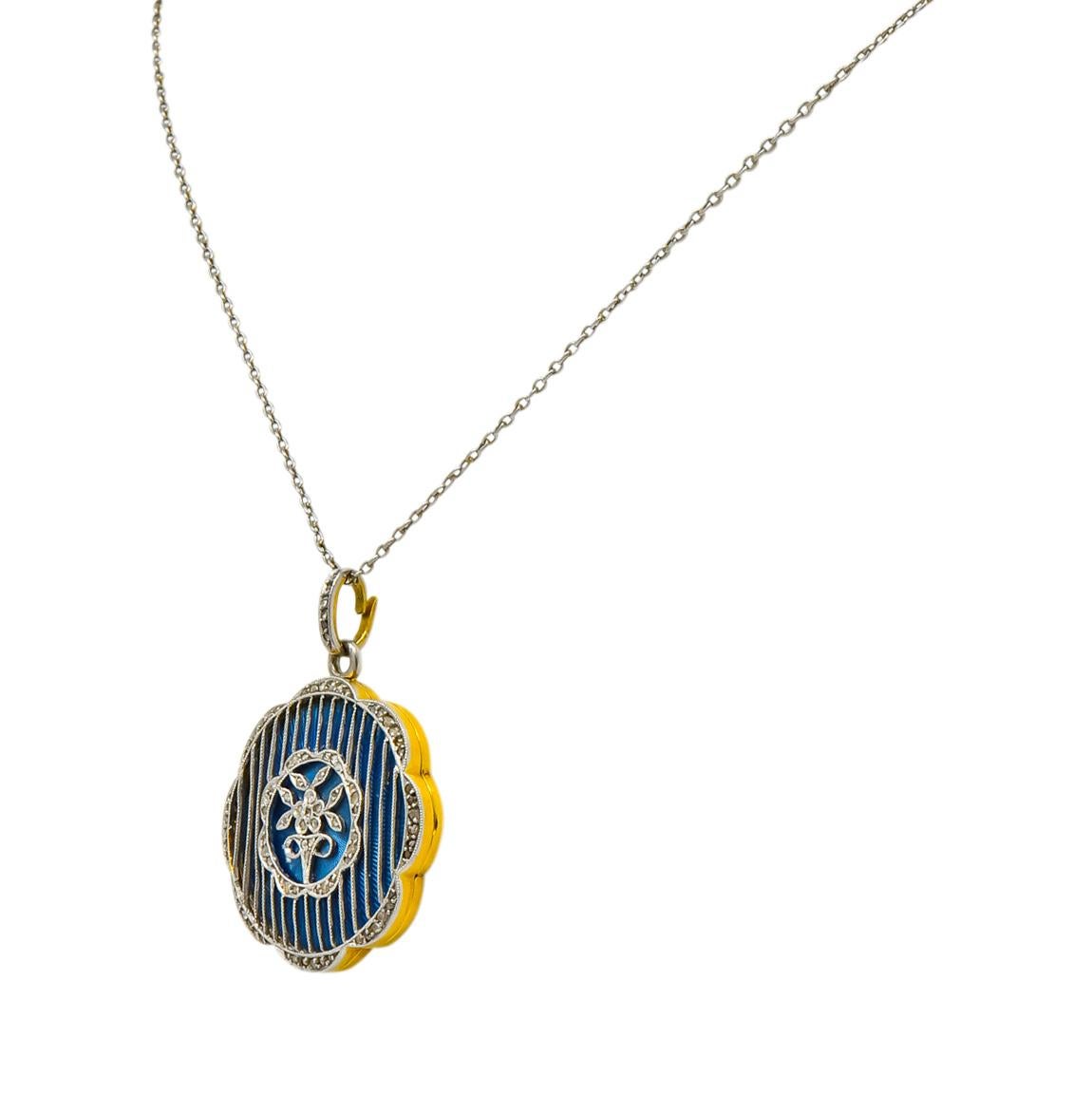 Belle Époque Enamel Diamond Platinum-Topped 18 Karat Gold Pendant Necklace In Excellent Condition In Philadelphia, PA