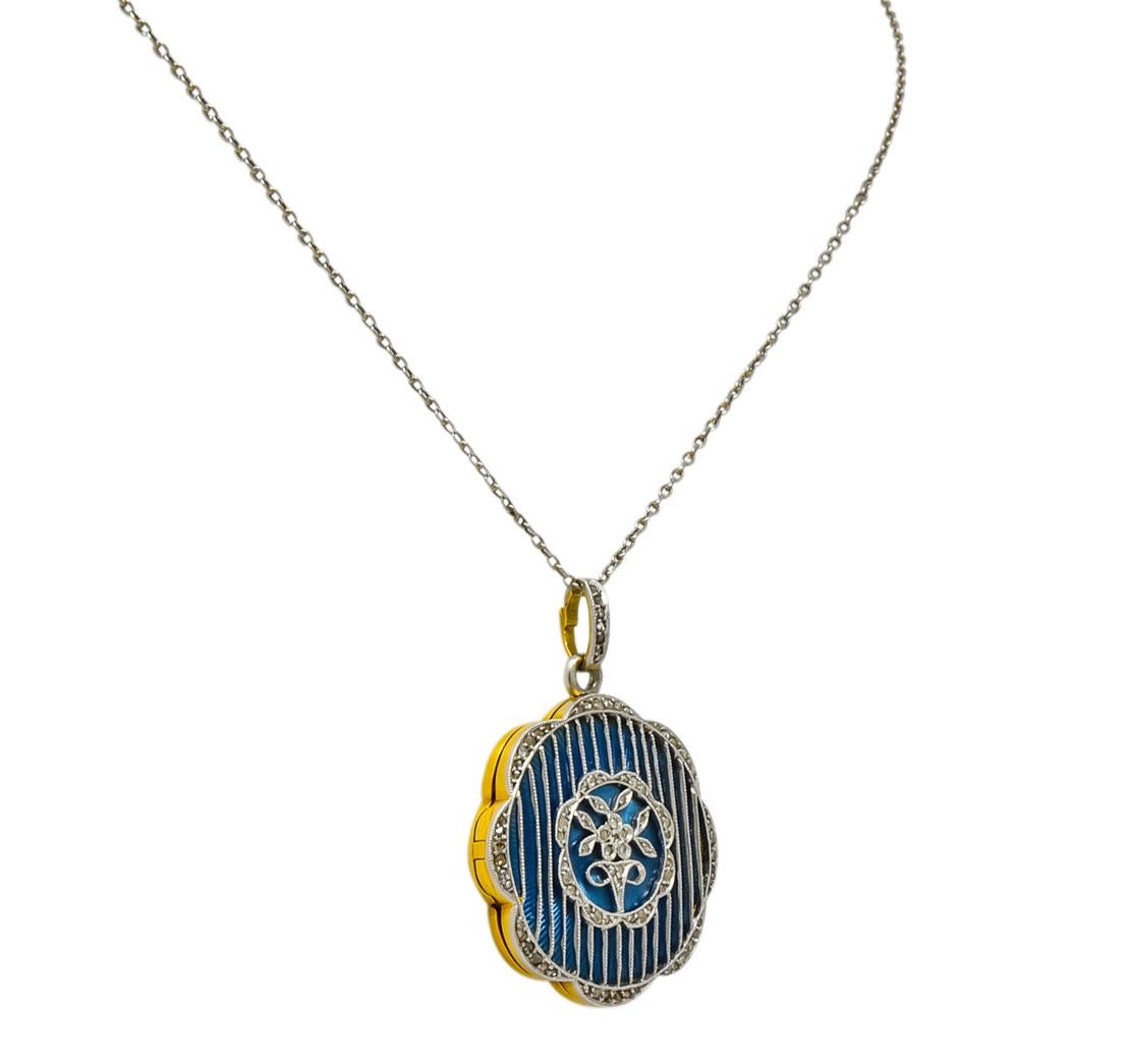 Women's or Men's Belle Époque Enamel Diamond Platinum-Topped 18 Karat Gold Pendant Necklace