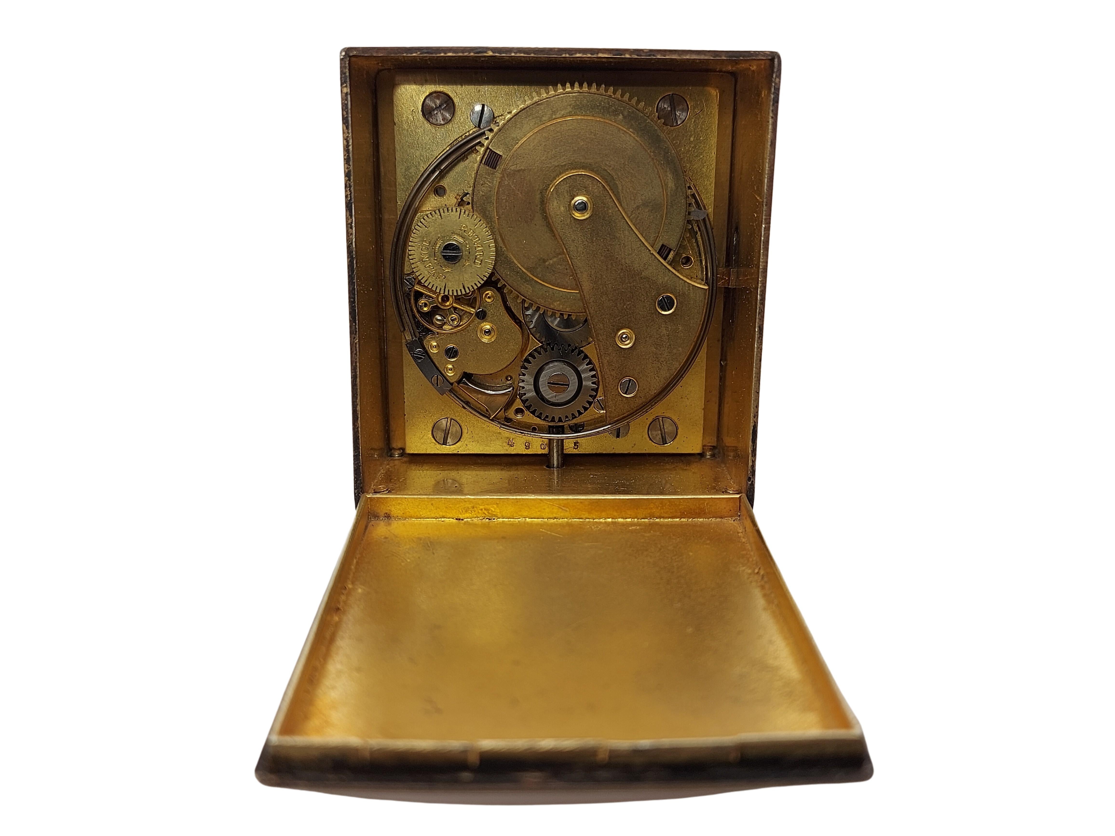 Belle Epoque Enamelled Silver Carriage / Pendulette Quarter Repeater Clock For Sale 3