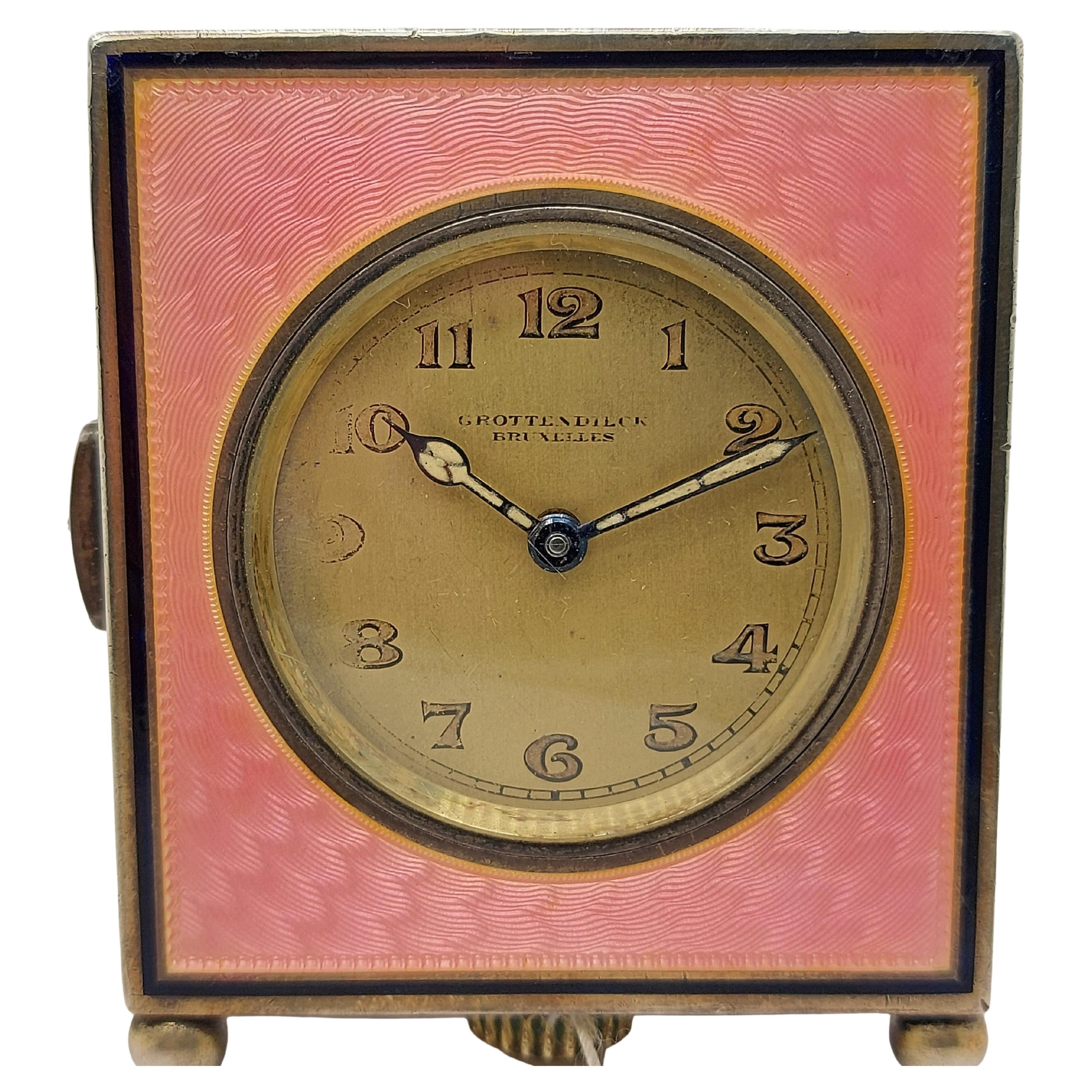 Belle Epoque Enamelled Silver Carriage / Pendulette Quarter Repeater Clock For Sale