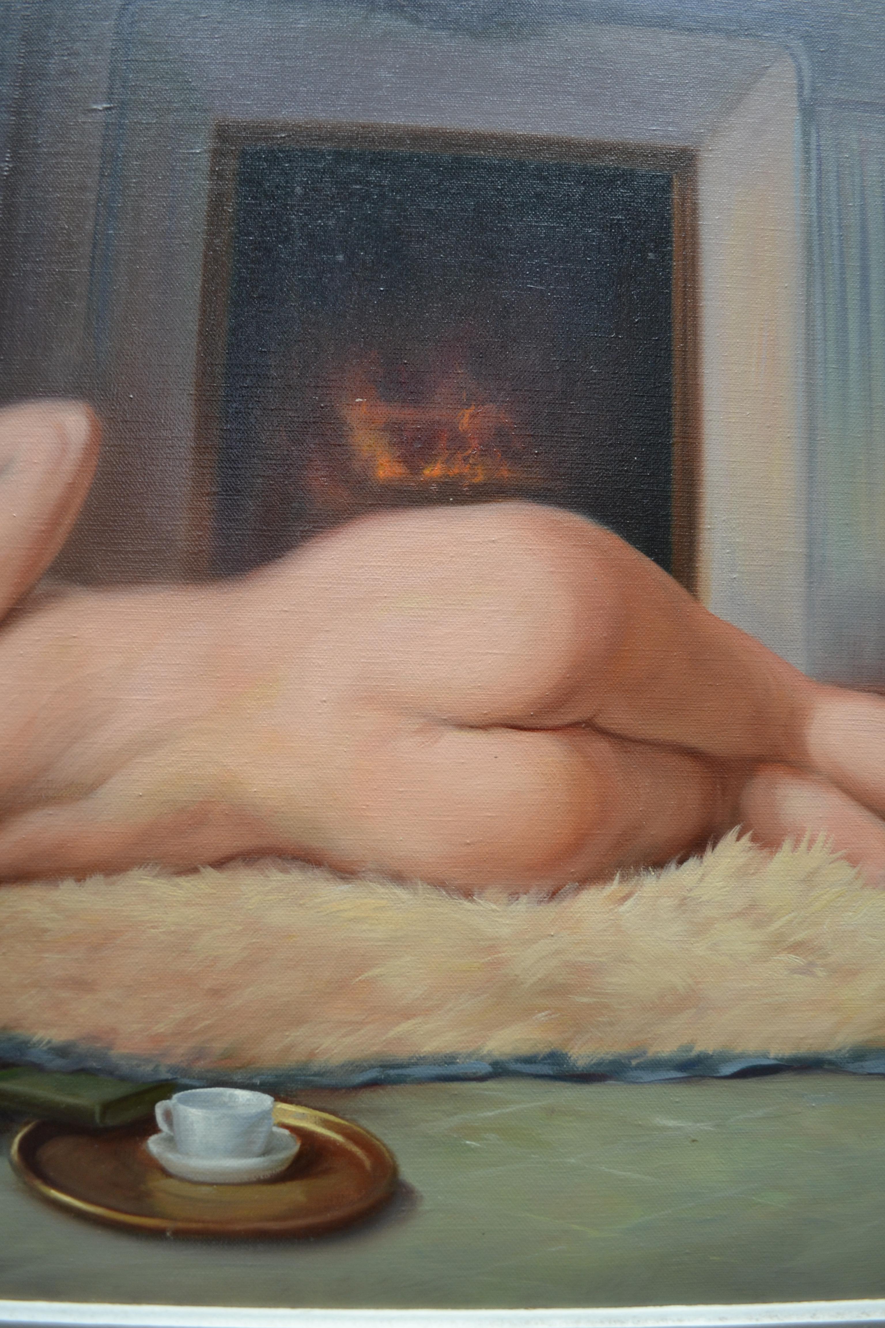Belle Epoque  cuadro al óleo sobre lienzo de Mujer desnuda fumando Firmado De Groux Pintado a mano en venta