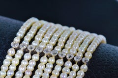 Belle Epoque Filigree Multi Strand Seed Pearl Bracelet Set with Diamonds