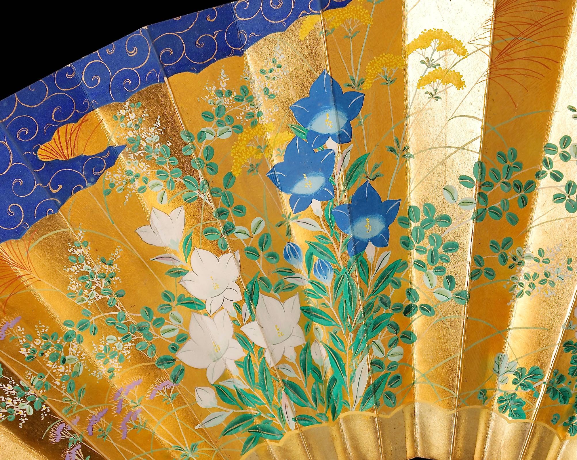 Japanese Belle Époque Floral Hand-Painted Fan