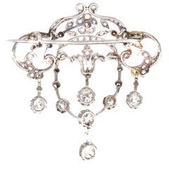 Belle Epoque French 18ct White Gold Diamond Drop Brooch and Pendant