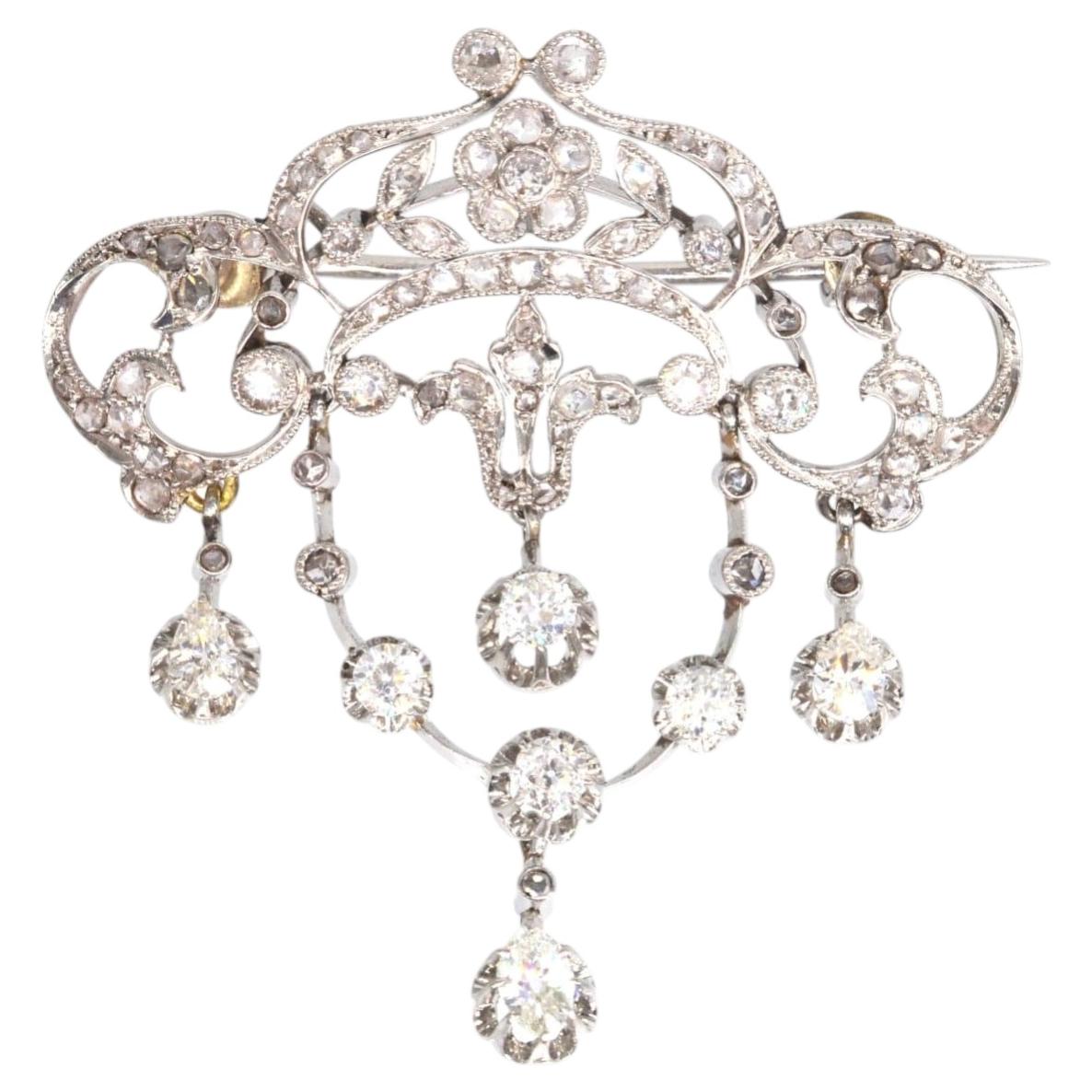 Belle Epoque French 18ct White Gold Diamond Drop Brooch and Pendant