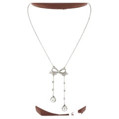 Belle Epoque French 18K White Gold European Diamond Bow Dangle Pendant Necklace