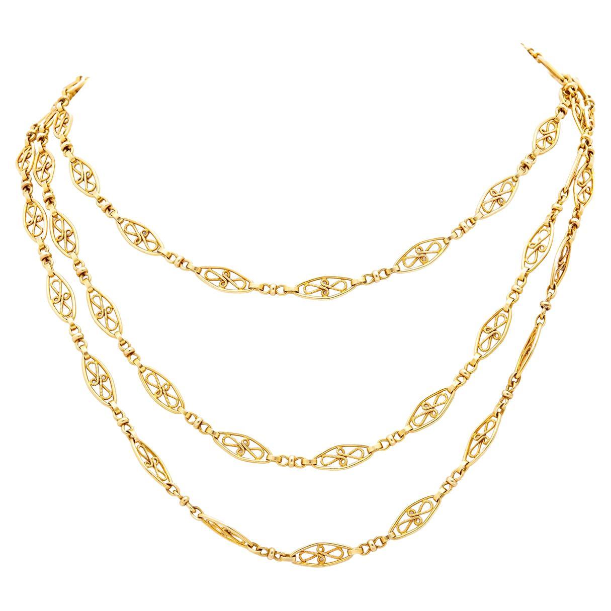 Belle Époque French 18k Yellow Gold Fancy Link Chain