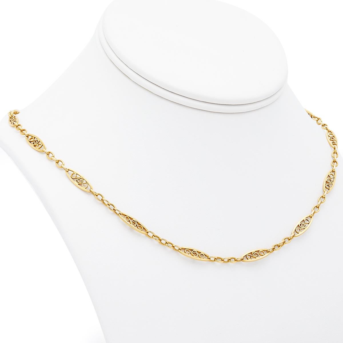 Belle Époque French 18k Yellow Gold Fancy Link Chain 1