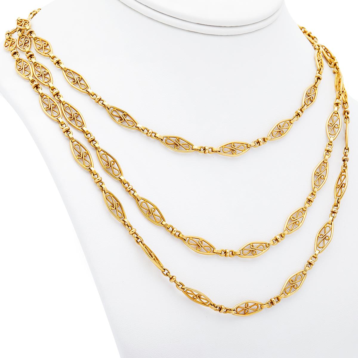 Belle Époque French 18k Yellow Gold Fancy Link Chain In Good Condition In Beverly Hills, CA