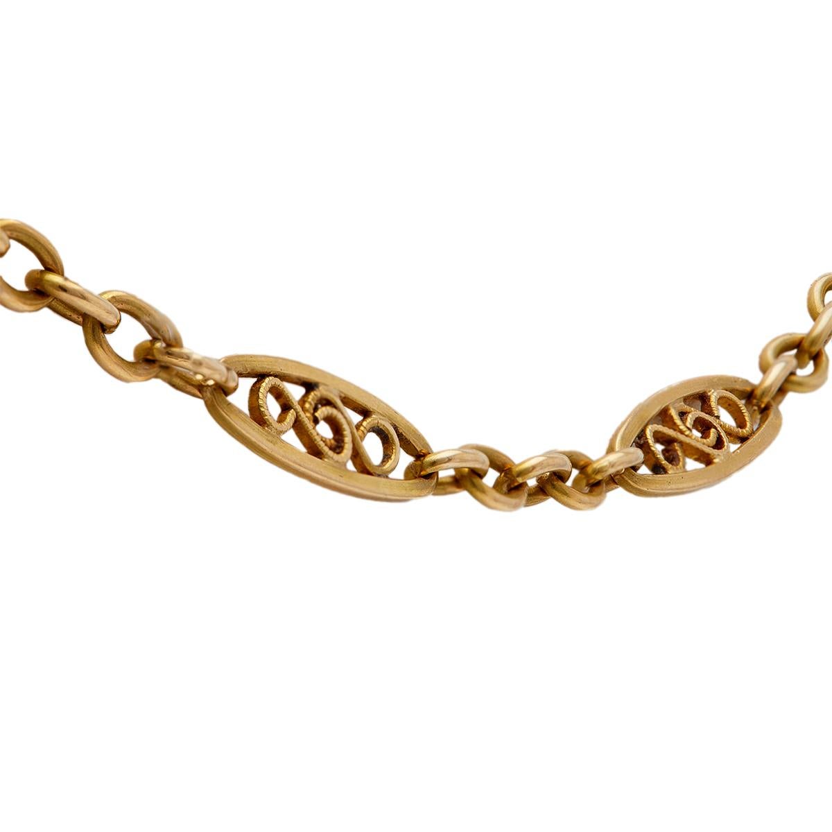 Belle Époque French 18k Yellow Gold Fancy Link Chain 2