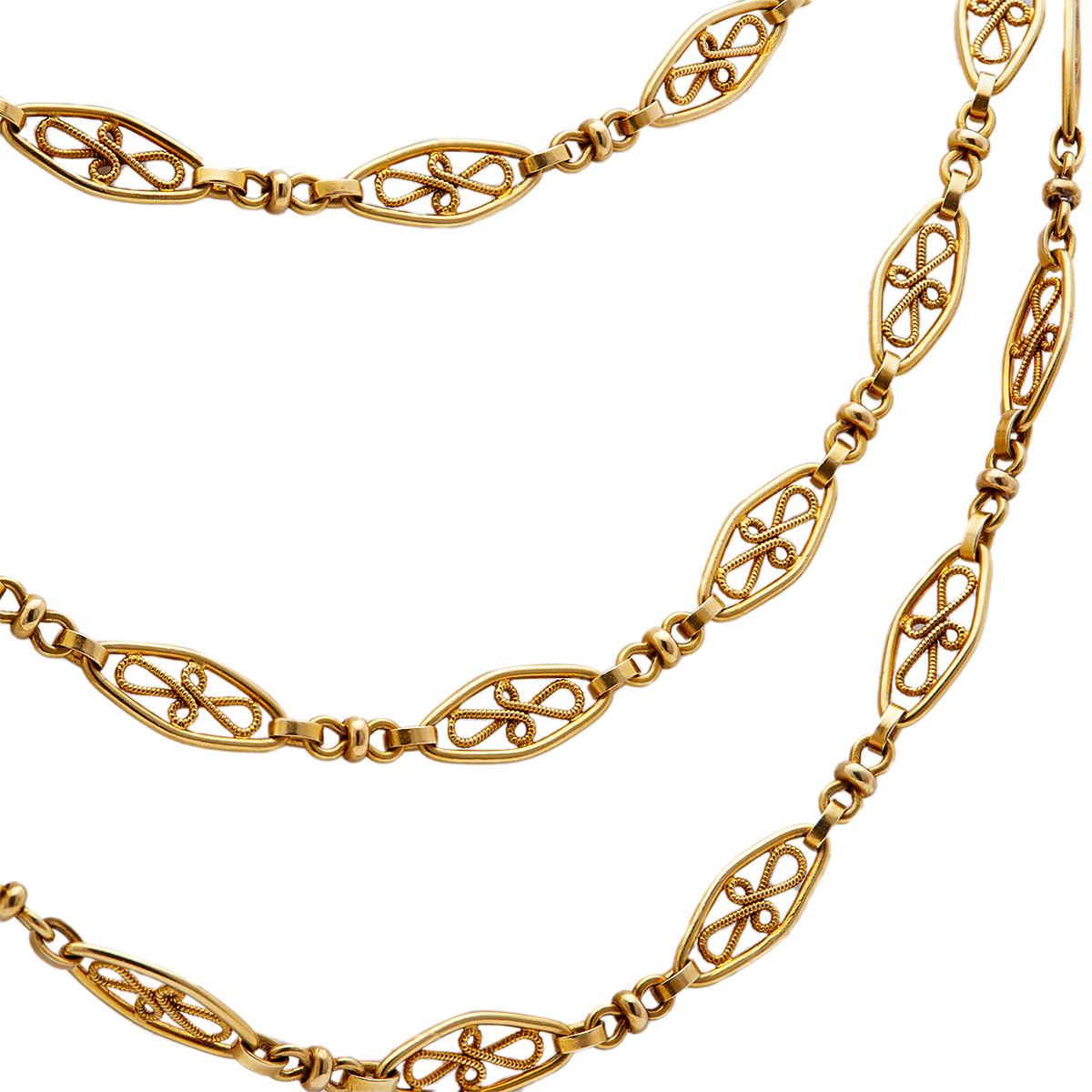 Women's or Men's Belle Époque French 18k Yellow Gold Fancy Link Chain