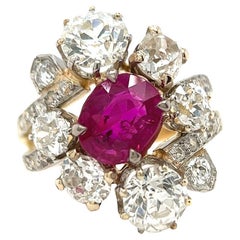 Belle Époque French AGL 1.55 Carat Burma No Heat Ruby Diamond Gold Bypass Ring