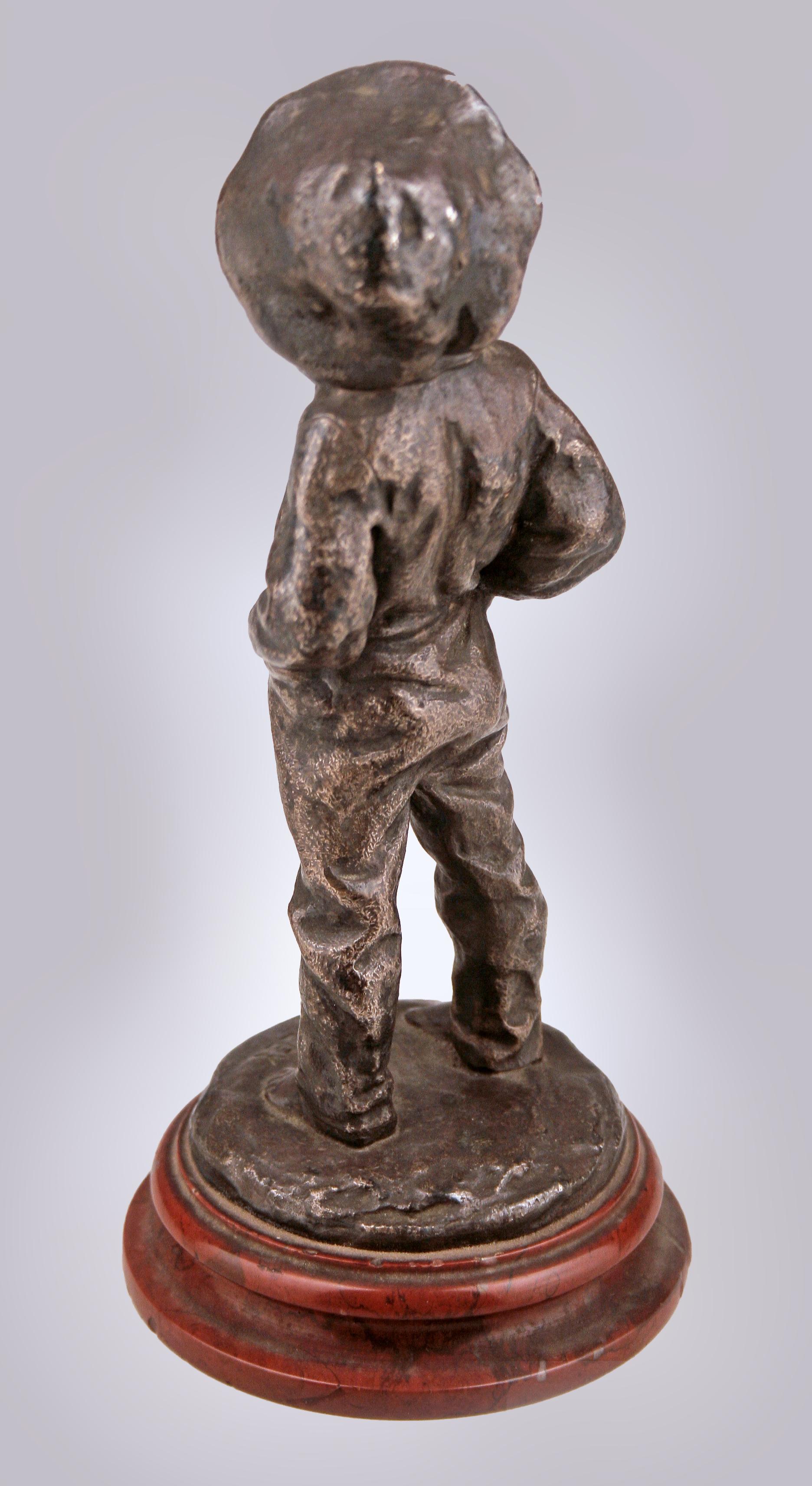 19th Century Belle Époque French Bronze Sculpture of a Boy with Overall and Hat by Louis Kley For Sale