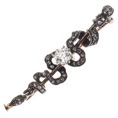 Belle Époque French Diamond 18 Karat Snake Brooch