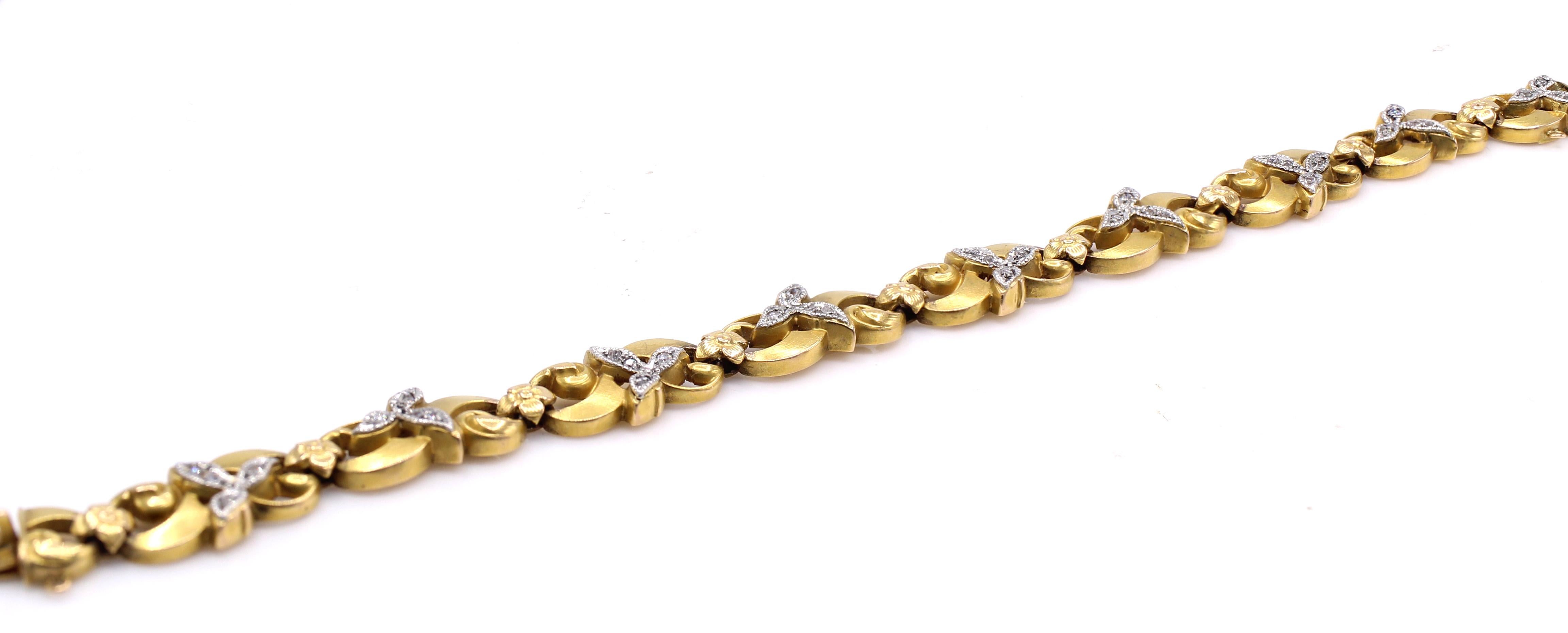 Belle Époque Belle Epoque French Diamond 18 Karat Yellow Gold Bracelet For Sale