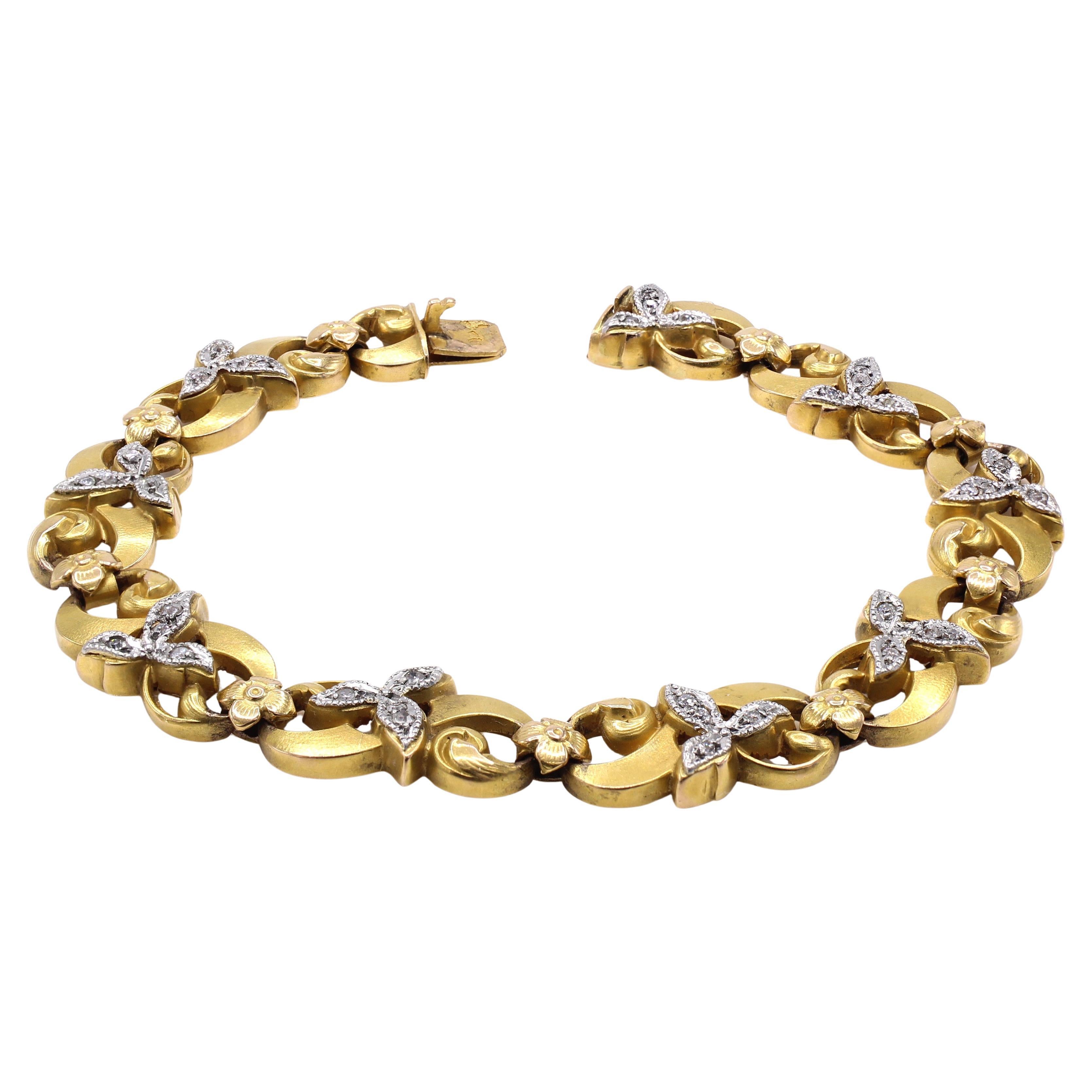 Belle Epoque French Diamond 18 Karat Yellow Gold Bracelet