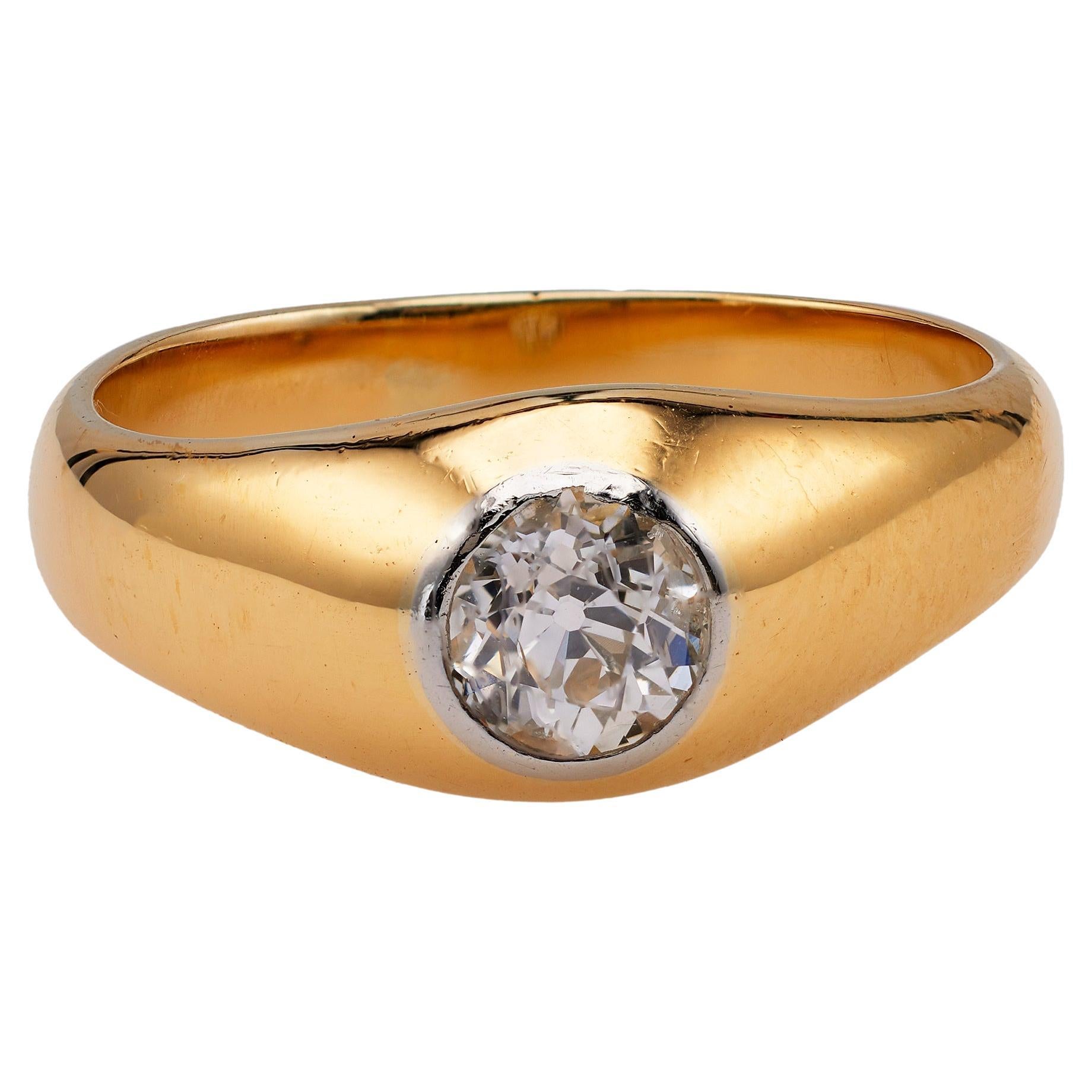 Belle Époque French Diamond 18 Karat Yellow Gold Solitaire Ring