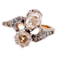 Belle Époque French Diamond 18K Yellow and White Gold Ring