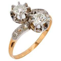 Belle Époque French diamond 18k yellow gold platinum Toi Et Moi ring