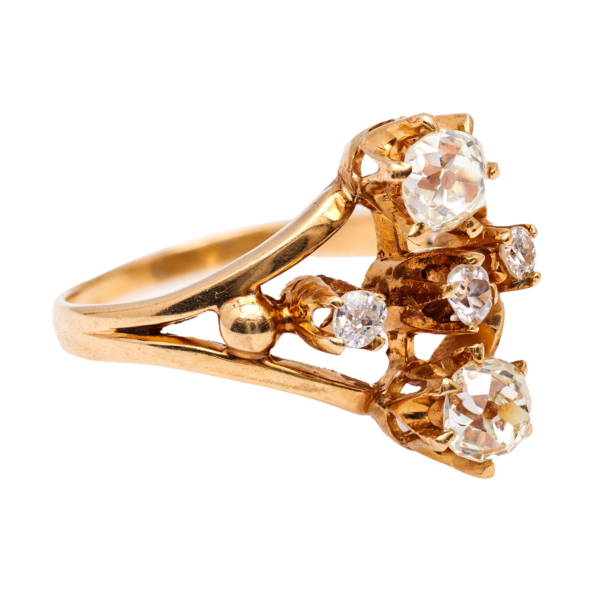 Women's or Men's Belle Époque French Diamond 18k Yellow Gold Ring