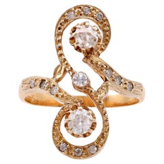 Anello a spirale in oro giallo 18k con diamante francese Belle Époque