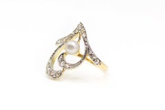 Belle Époque French Diamond Pearl Gold Platinum Heart Ring