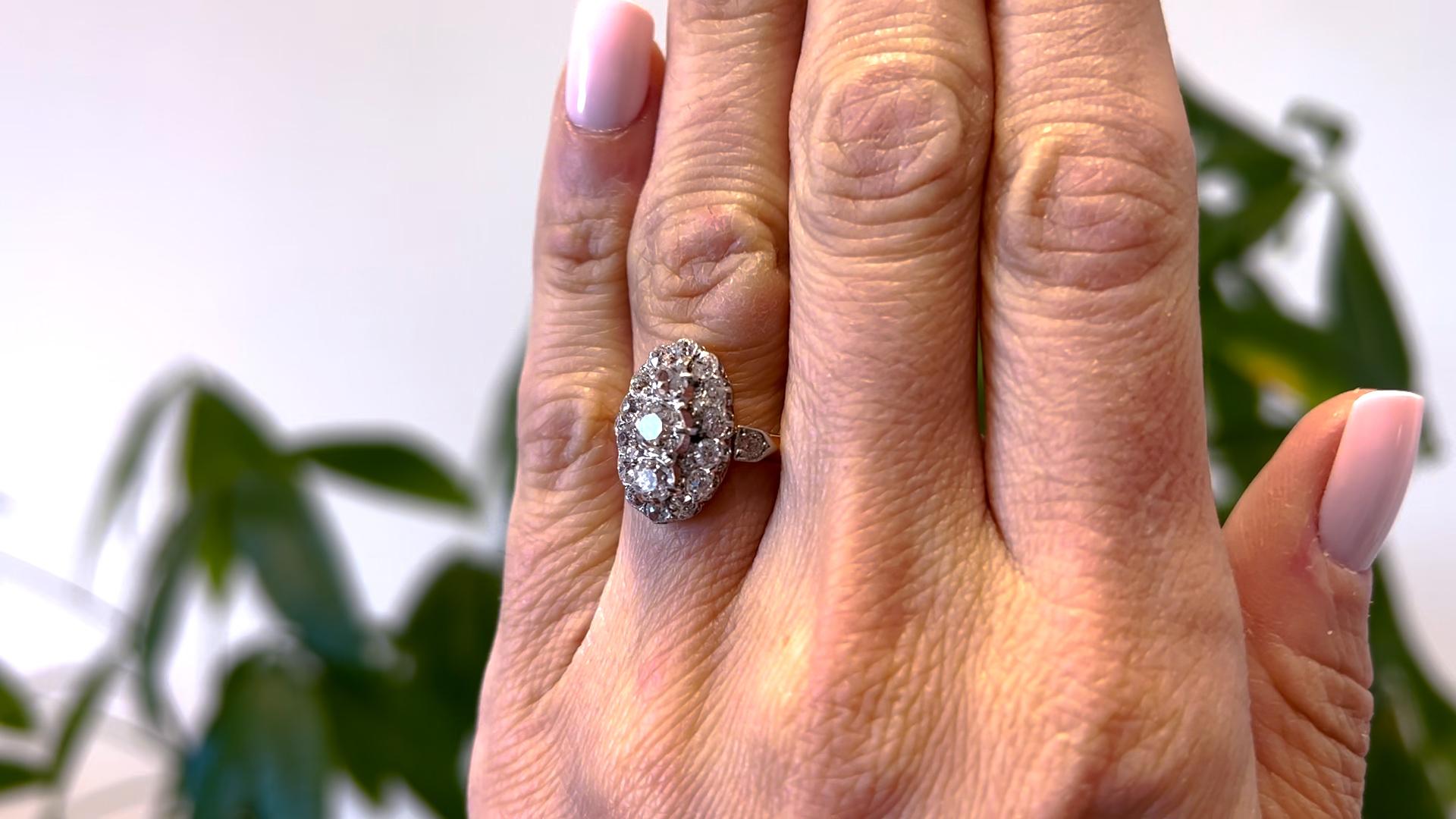 Belle Époque Französisch Diamant Platin 18k Rose Gold Ring (Alteuropäischer Brillantschliff) im Angebot