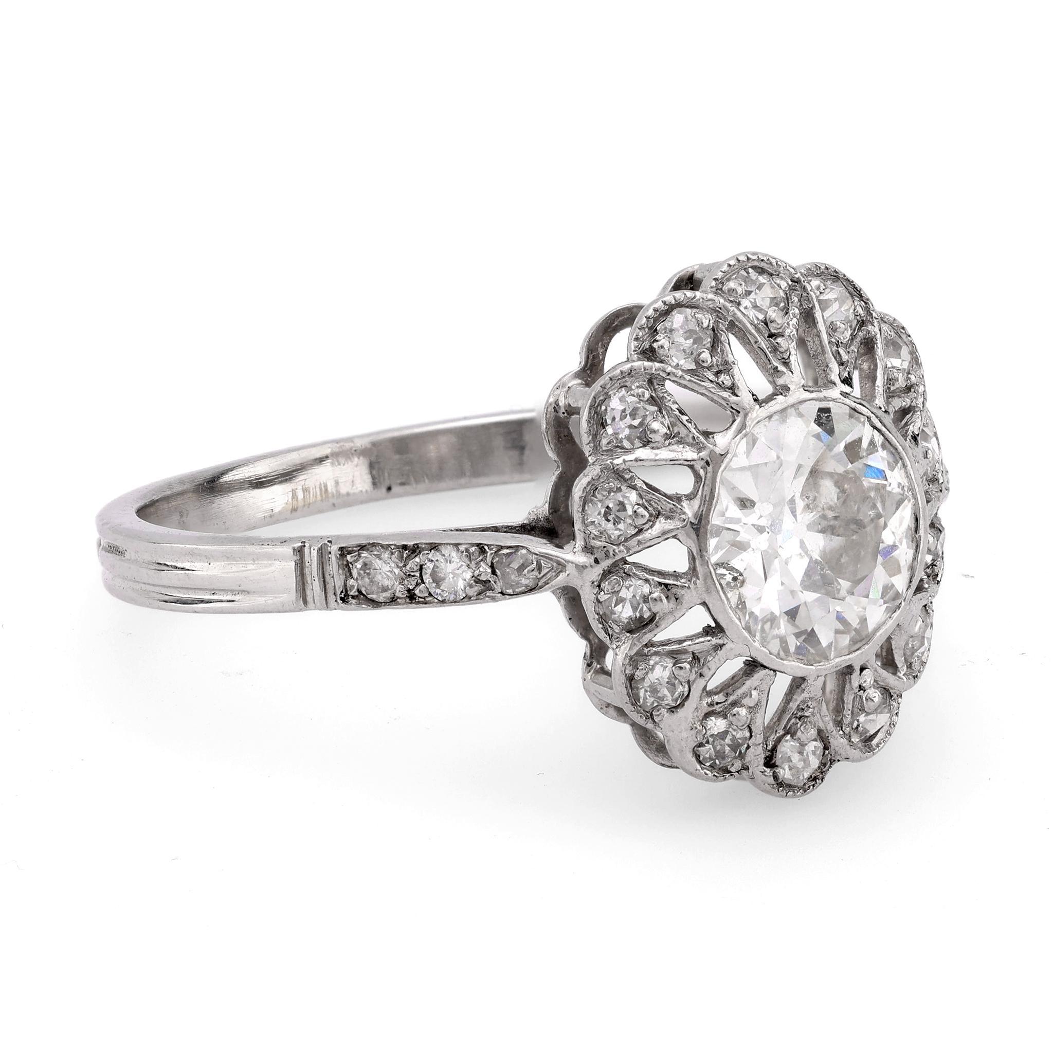 Old European Cut Belle Époque French diamond platinum cluster ring