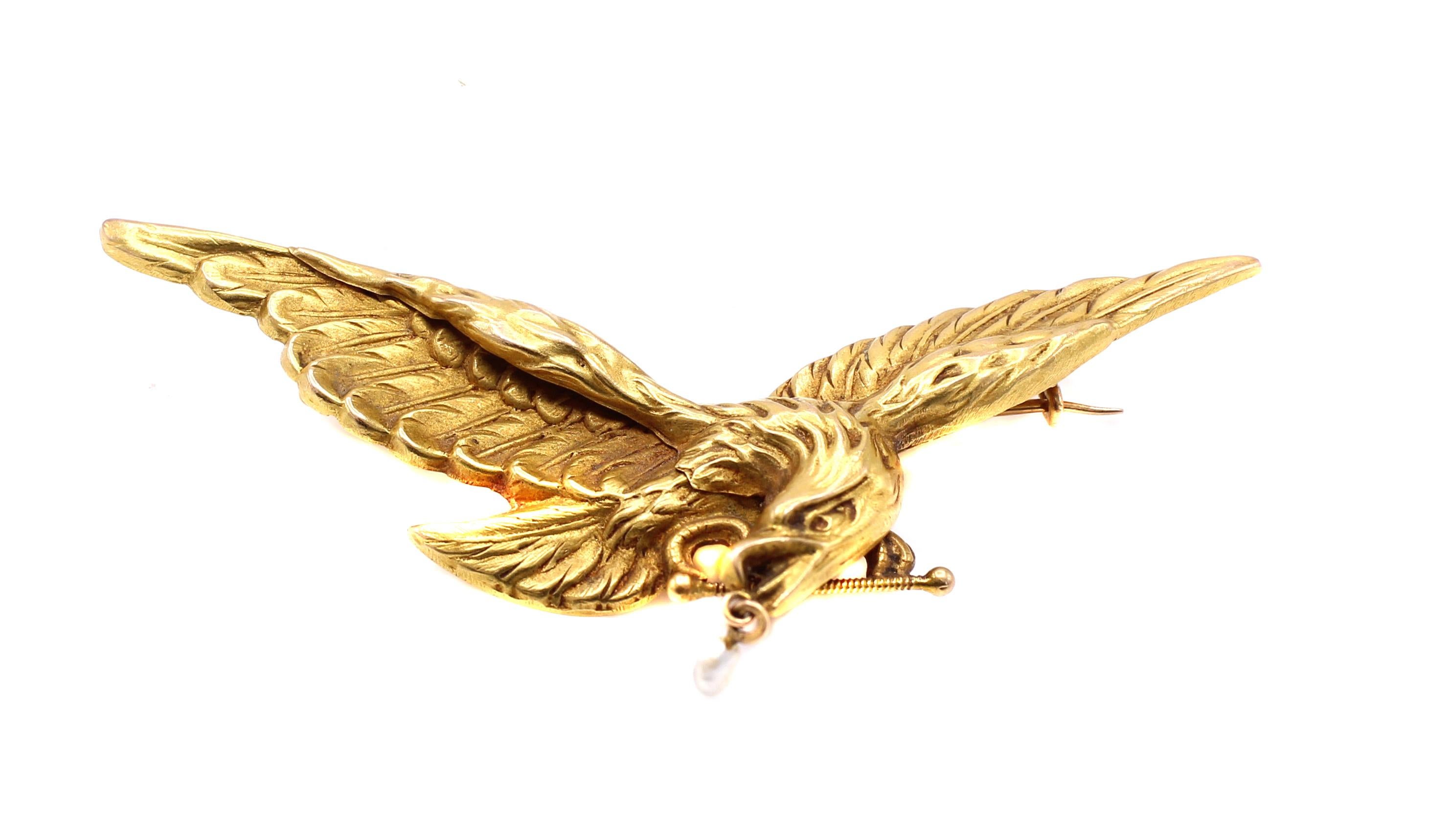 Belle Epoque French Eagle Brooch In Excellent Condition For Sale In New York, NY