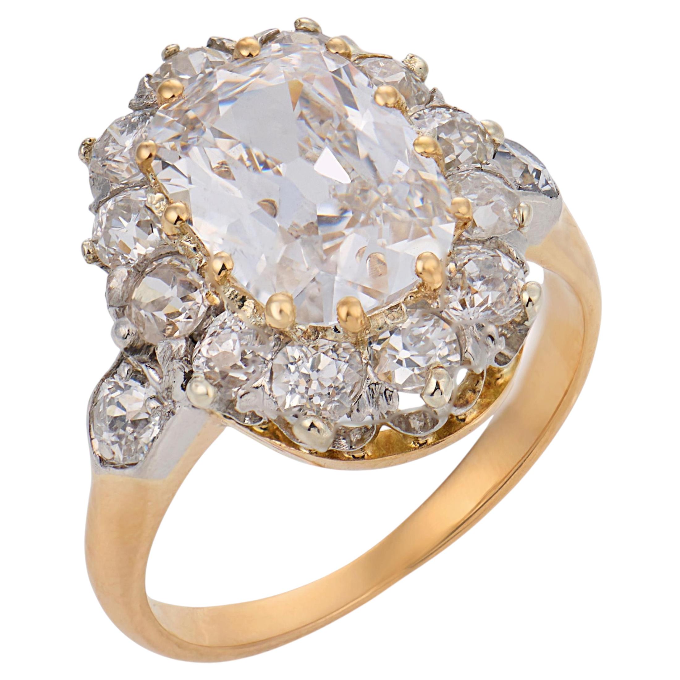 Belle Époque French GIA 1.52 carat old mine cut diamond 18k gold silver ring