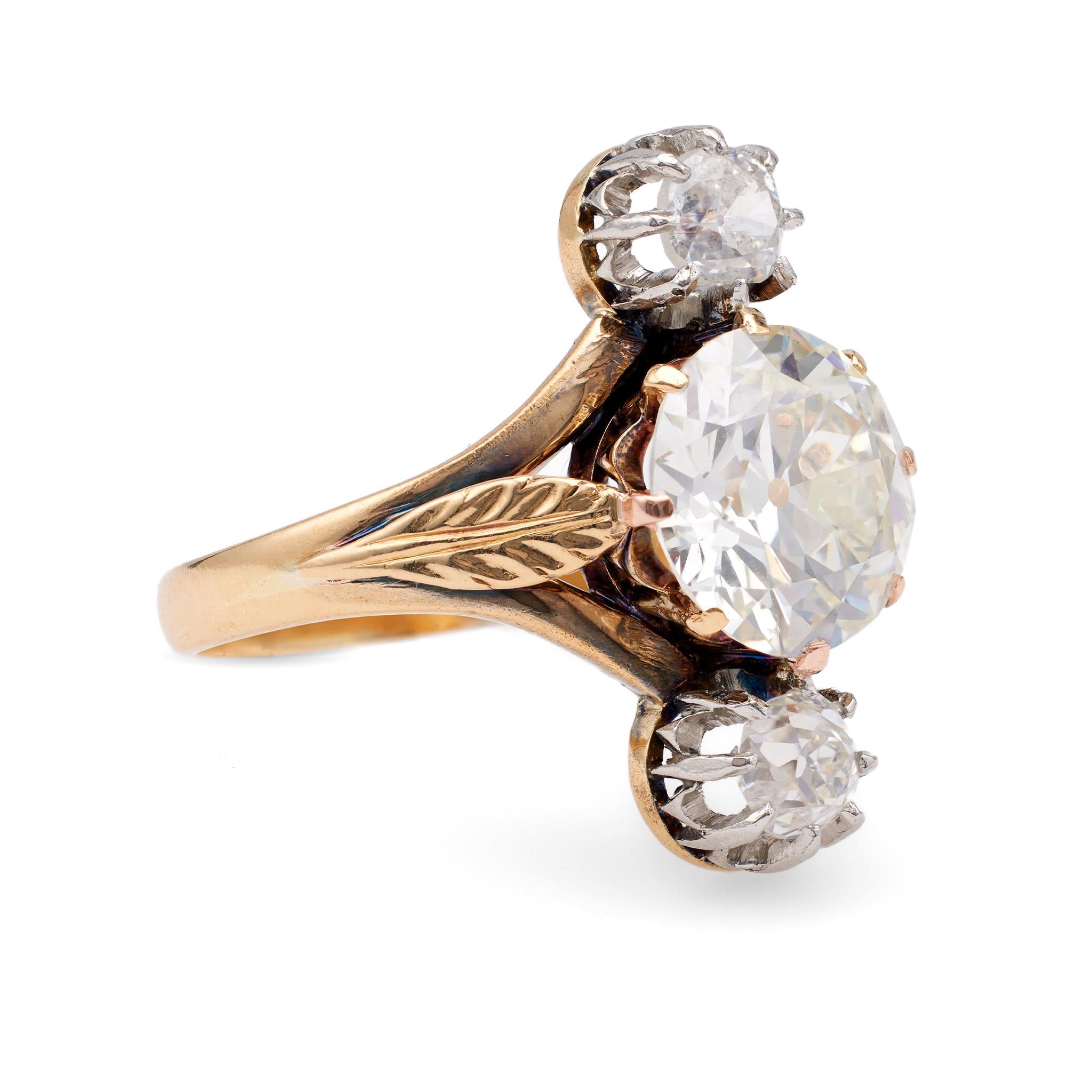 Diamant français Belle Époque GIA 2,83 carats taille européenne ancienne Bon état - En vente à Beverly Hills, CA