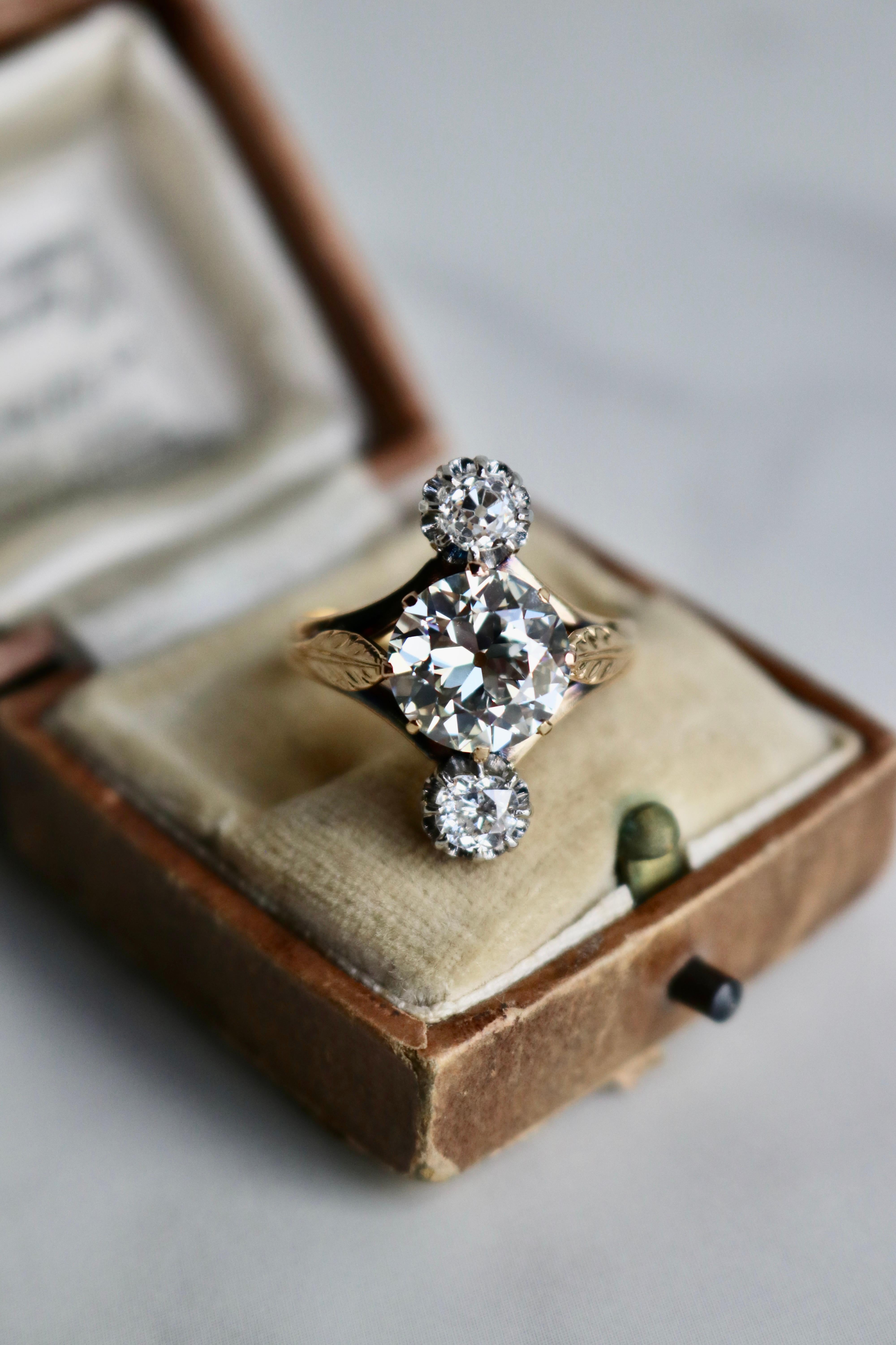 Diamant français Belle Époque GIA 2,83 carats taille européenne ancienne Unisexe en vente