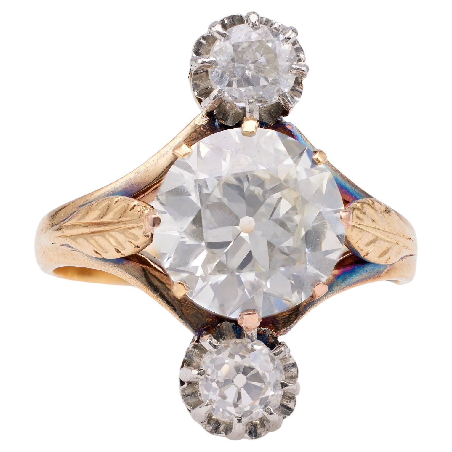 Diamant français Belle Époque GIA 2,83 carats taille européenne ancienne en vente