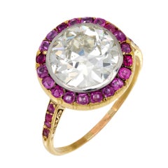 Belle Époque French GIA 2.92 carat diamond ruby 18k yellow gold ring